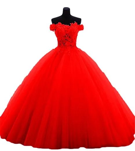 Boat-Neck Quinceanera Dresses Party Sexy Lace Applique Gowns