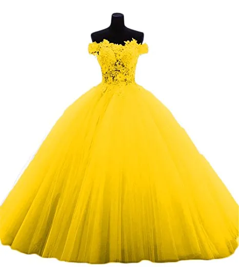 Boat-Neck Quinceanera Dresses Party Sexy Lace Applique Gowns