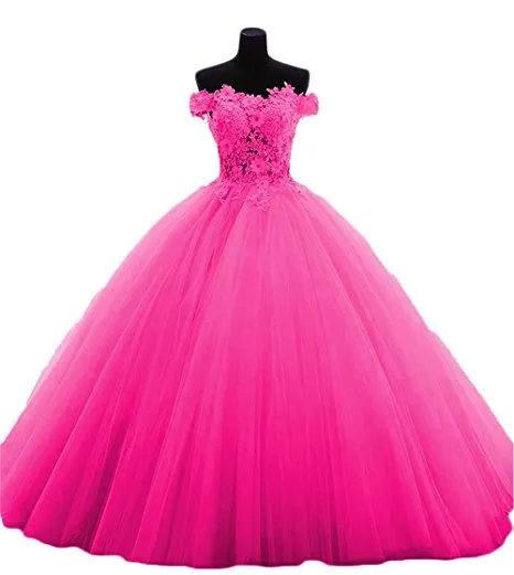 Boat-Neck Quinceanera Dresses Party Sexy Lace Applique Gowns