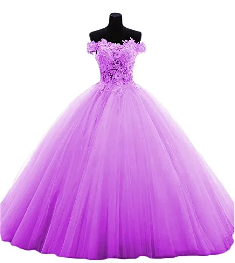 Boat-Neck Quinceanera Dresses Party Sexy Lace Applique Gowns