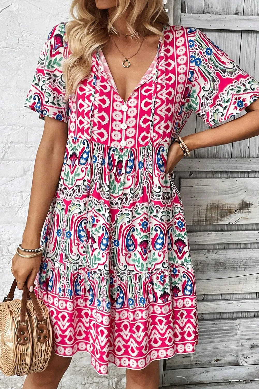 Bohemian Ruffle Hem Short Dress