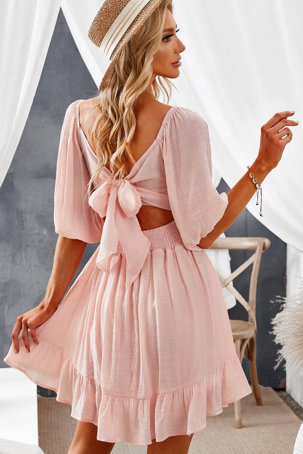 Bow Knot Ruffled High Waist Mini Dresses