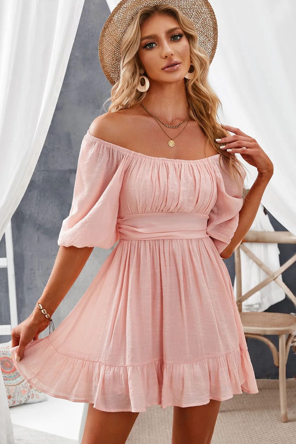 Bow Knot Ruffled High Waist Mini Dresses