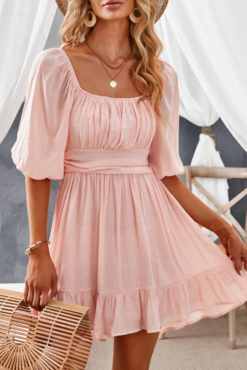 Bow Knot Ruffled High Waist Mini Dresses