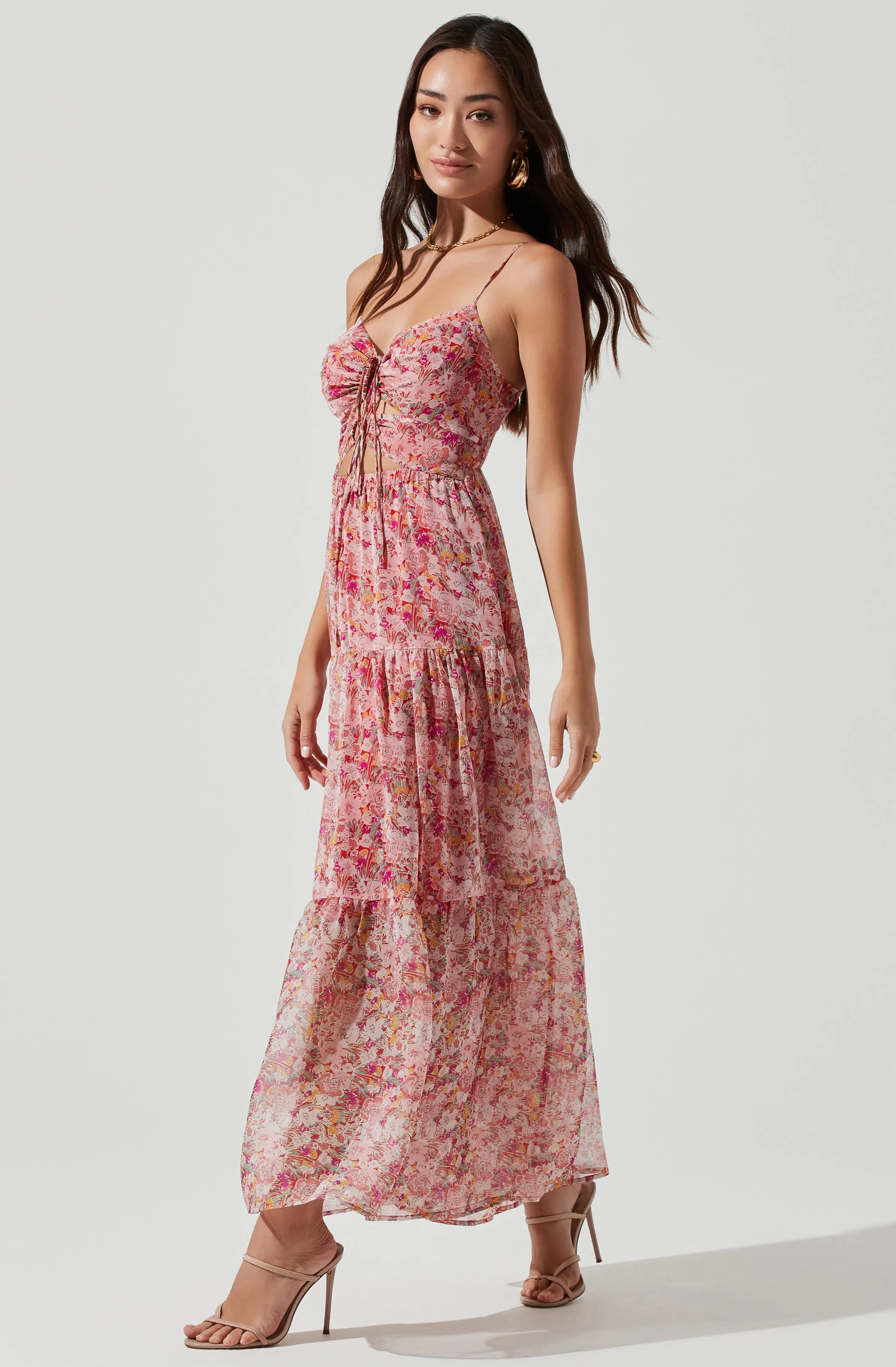 Brandy Floral Cinched Front Cutout Maxi Dress