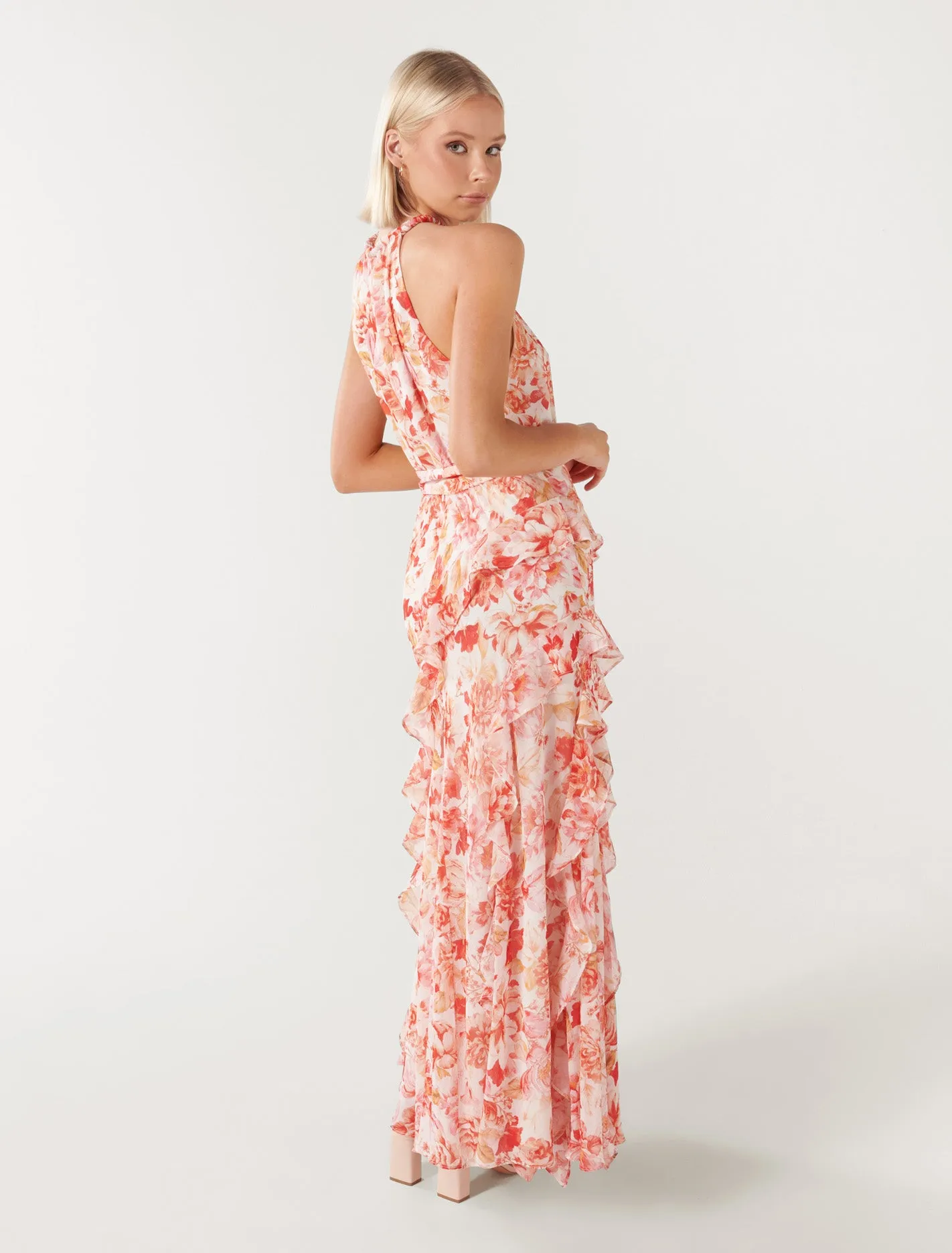 Bridie Halter Neck Ruffle Maxi Dress