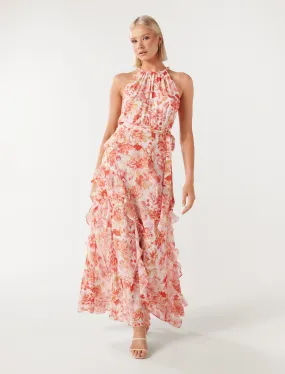 Bridie Halter Neck Ruffle Maxi Dress