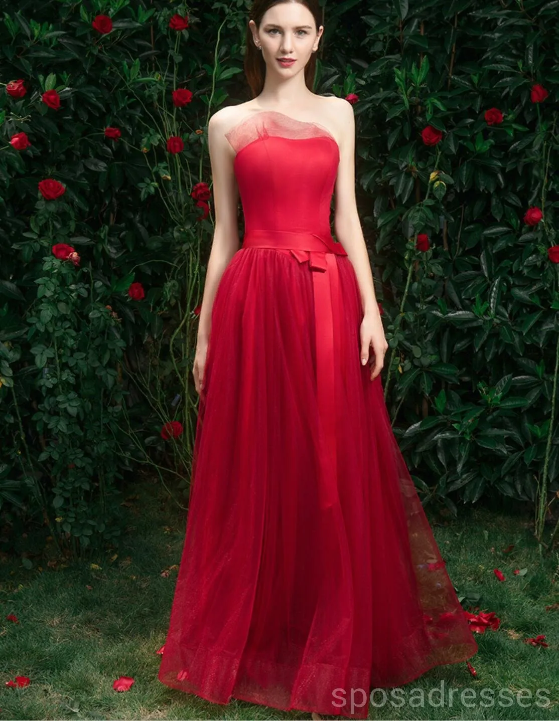 Bright Red Lace Tulle Short Mismatched Cheap Bridesmaid Dresses Online, WG537