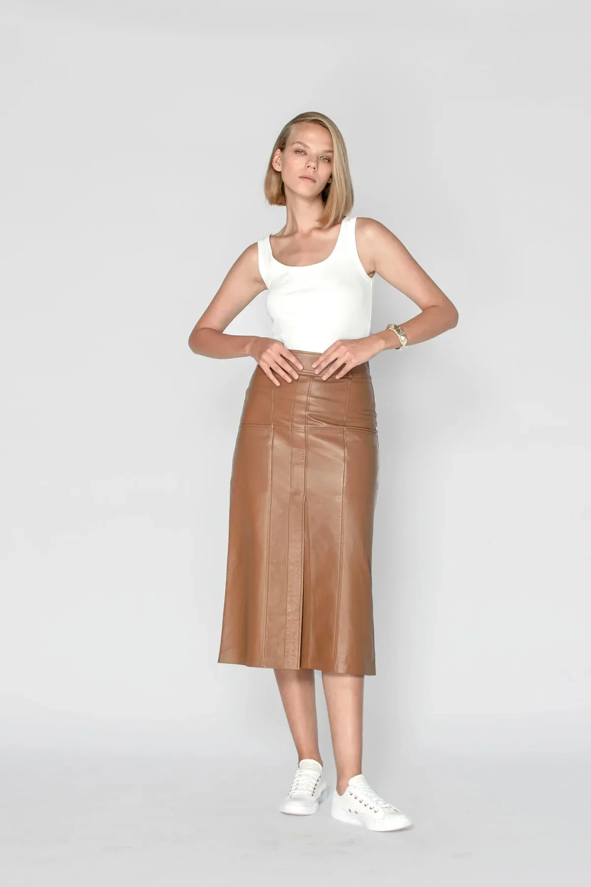 Bronte Leather Skirt Caramel