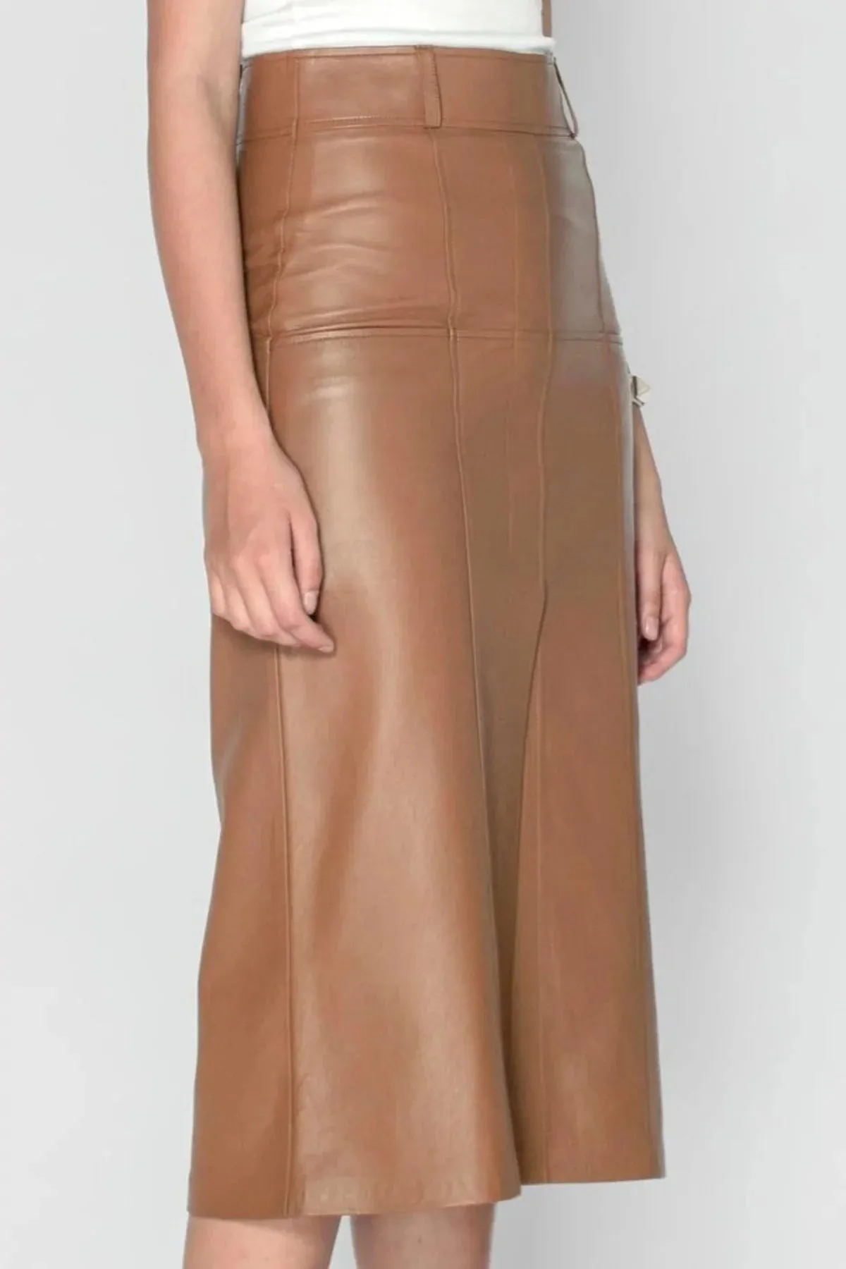 Bronte Leather Skirt Caramel