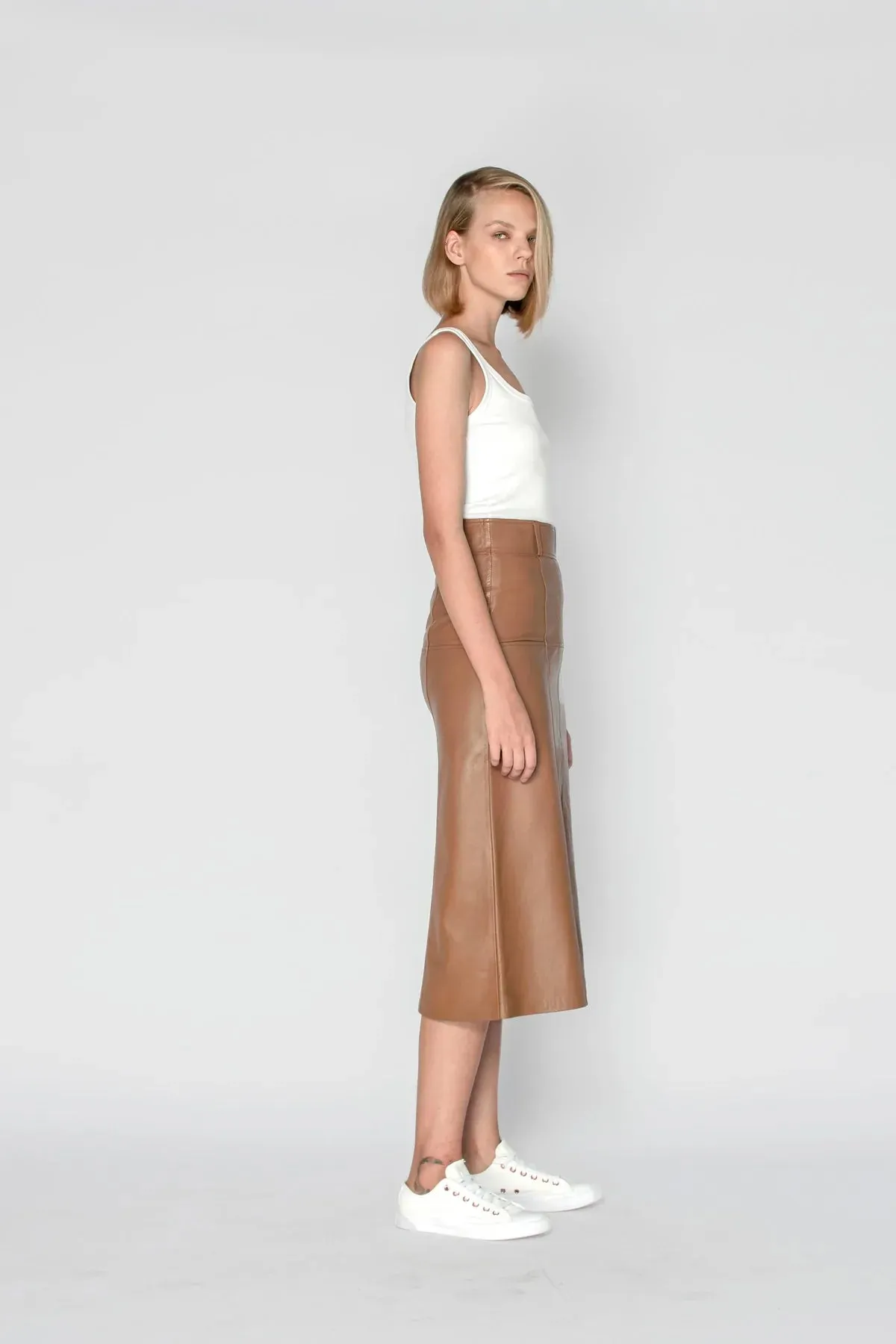 Bronte Leather Skirt Caramel