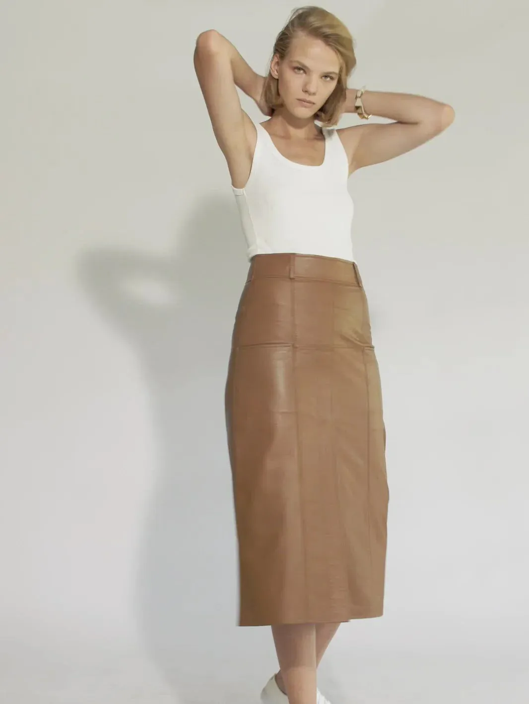 Bronte Leather Skirt Caramel