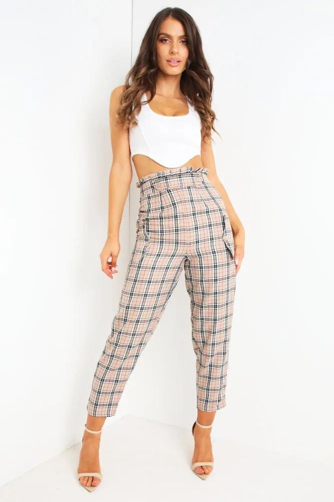 Brown Tartan Print Tailored Trousers