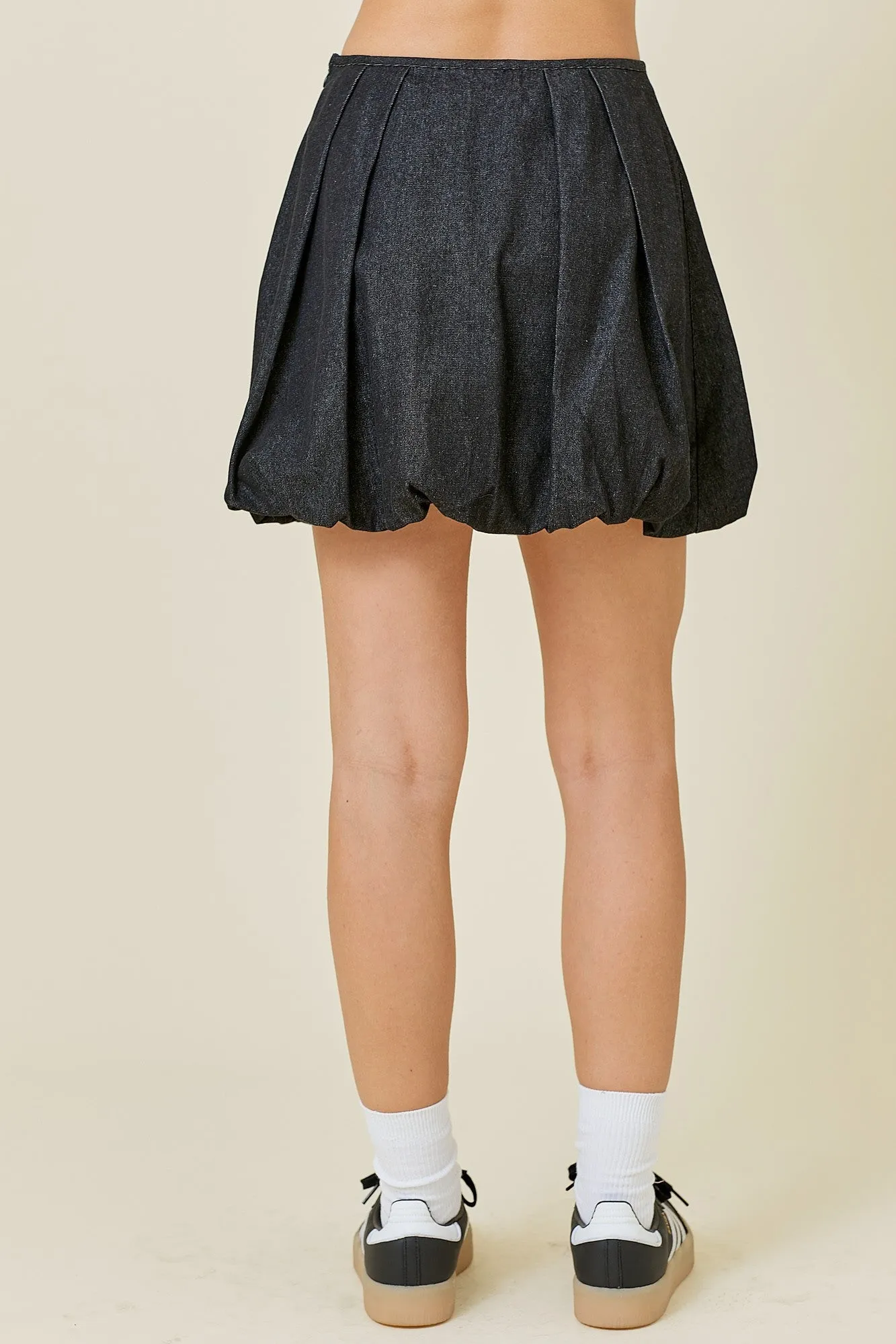 Bubble Hem Pleat Detal Denim Mini Skirt