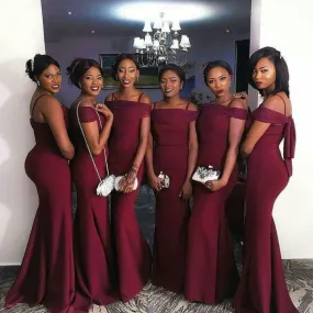 Burgundy Mermaid Sexy Floor Length Wedding Bridesmaid Dresses, WG332