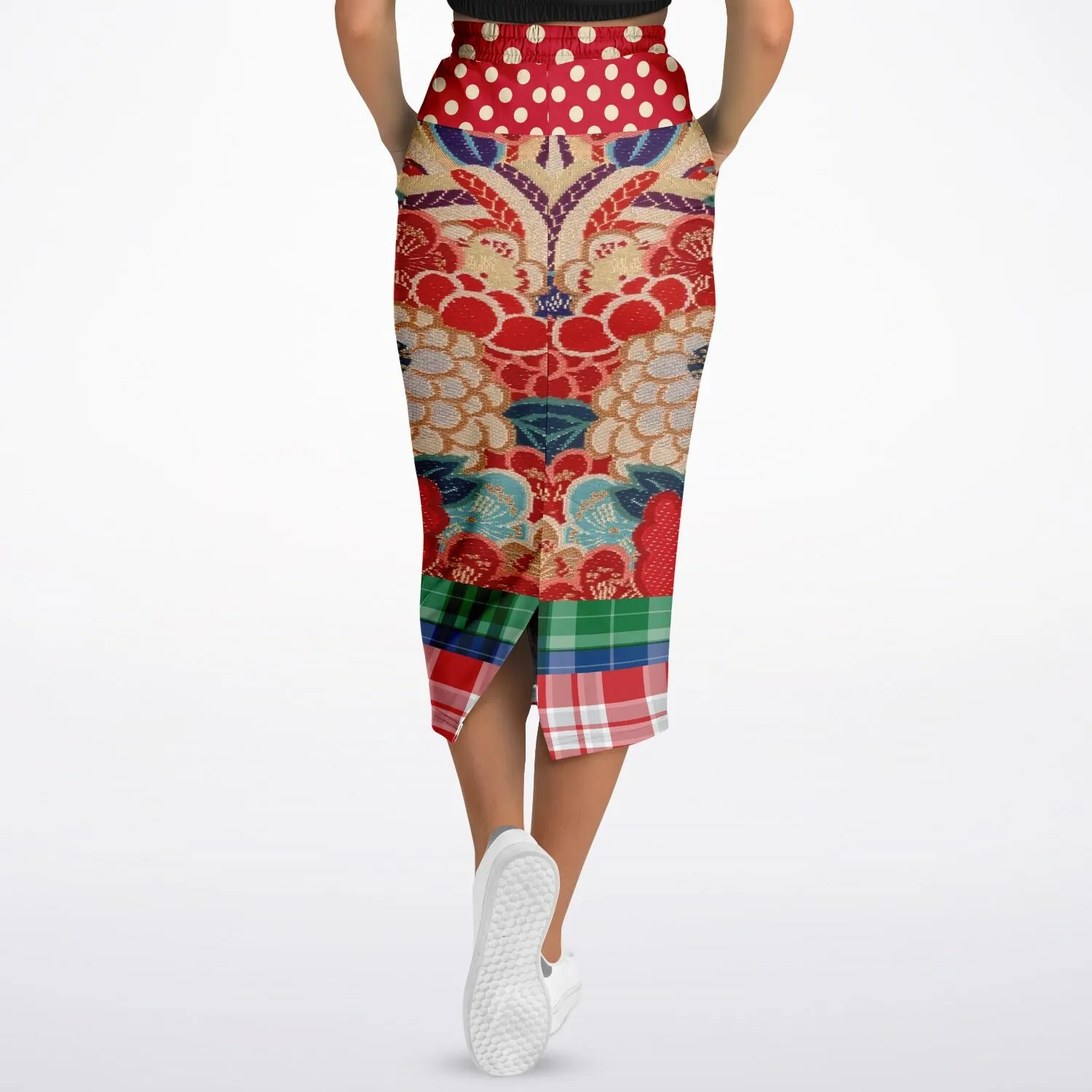 Busan Fleur Plaid Patchwork Eco-Poly Long Pocket Skirt