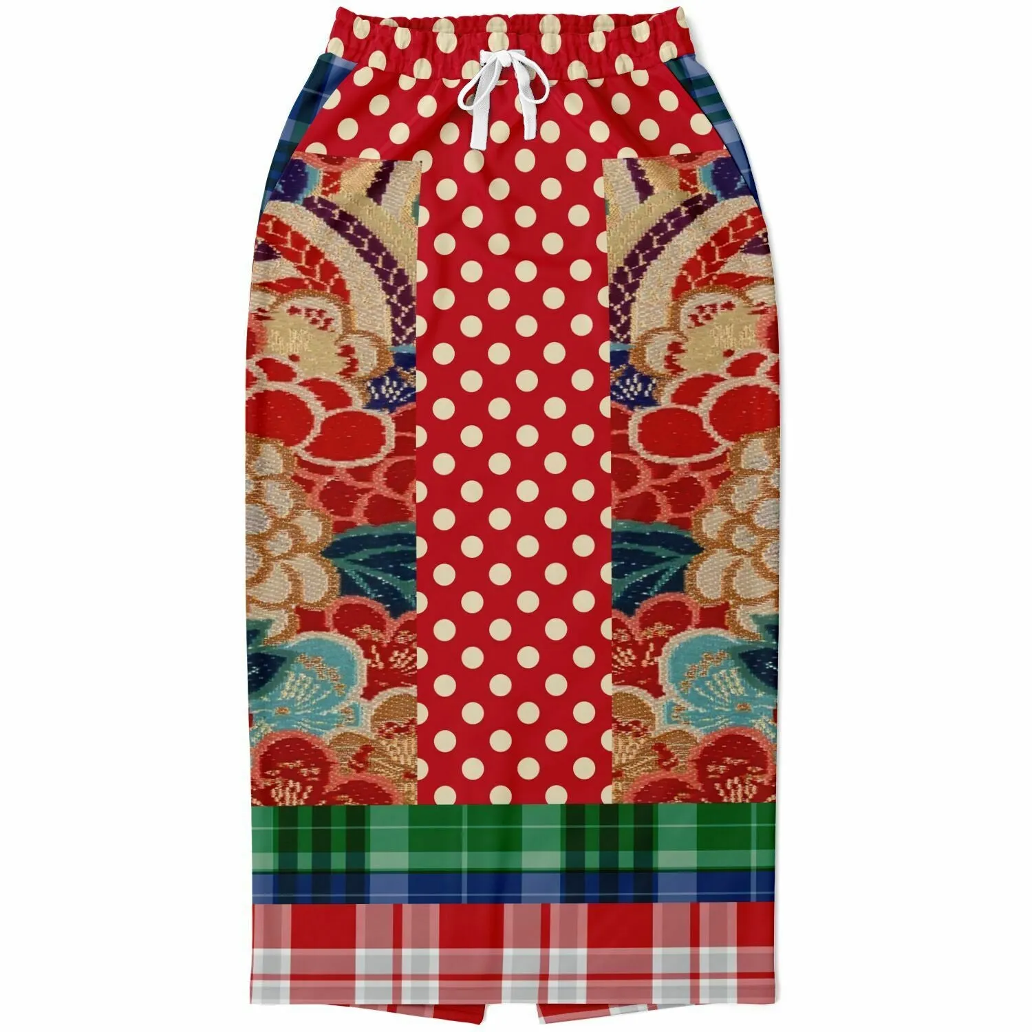 Busan Fleur Plaid Patchwork Eco-Poly Long Pocket Skirt