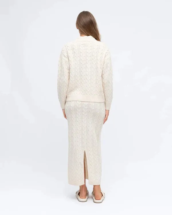 Cable Knit Midi Skirt Cream