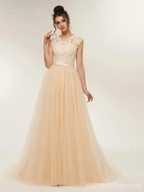 Champagne A-Line Jewel Sleeveless Long Prom Dresses Online,Dance Dresses,12633