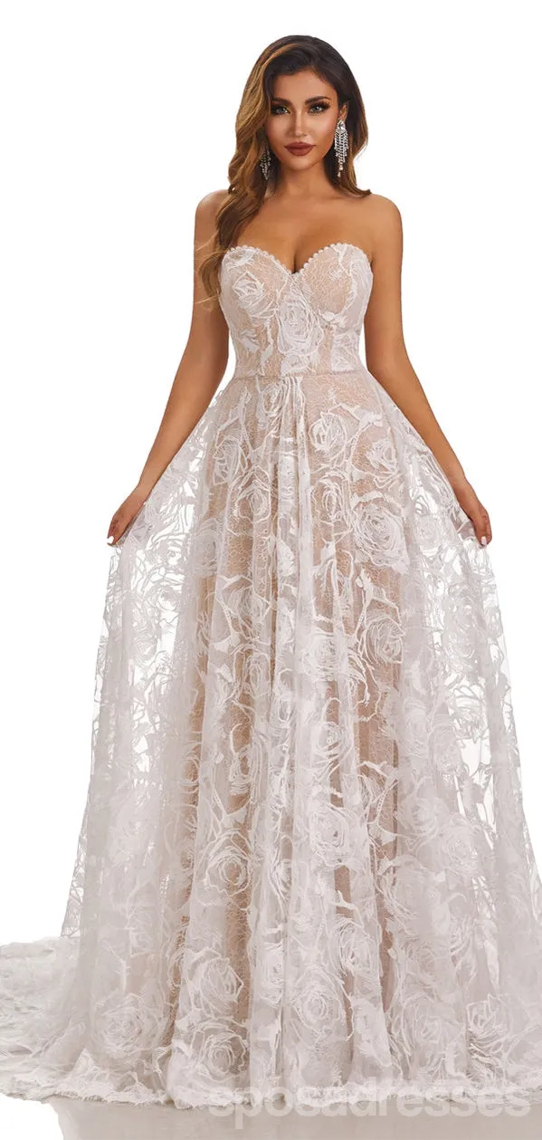 Champagne A-line Sweetheart Handmade Lace Wedding Dresses,WD799