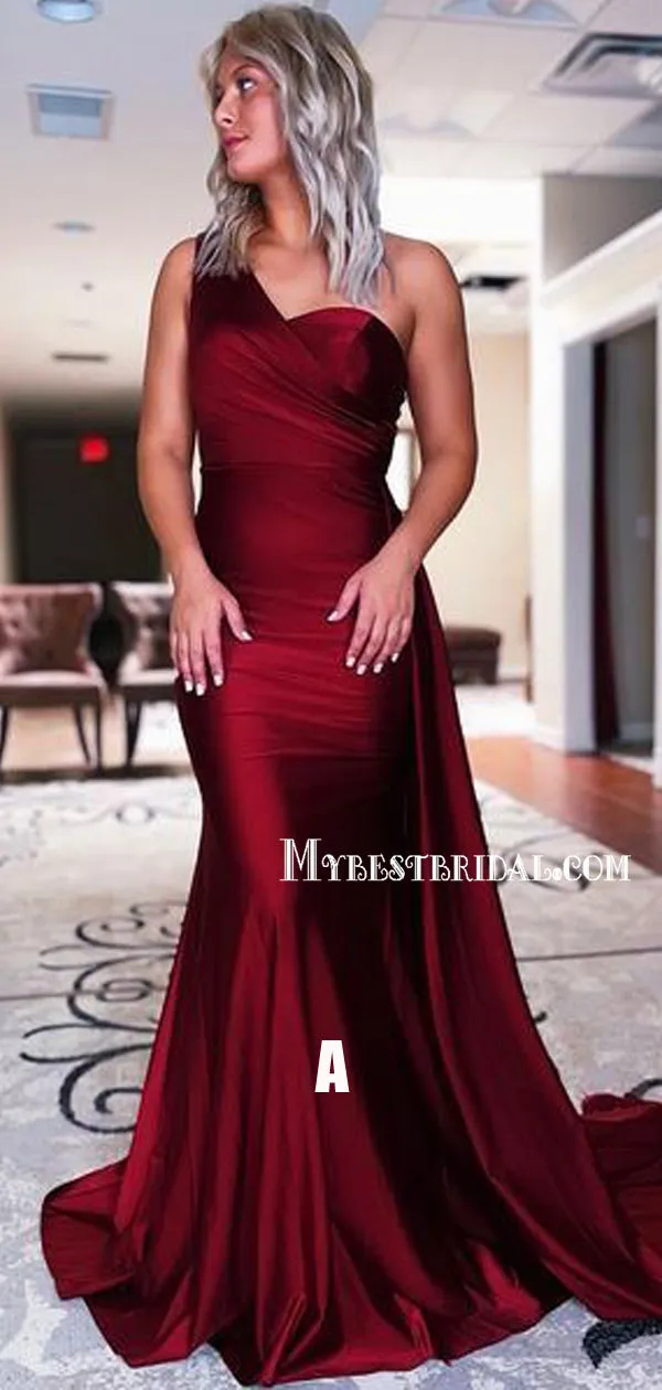 Charming One-shoulder Mermaid Soft Satin Simple Long Prom Dresses, PDS0224