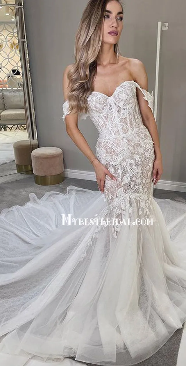 Charming Sweetheart Mermaid Lace Long Wedding Dresses Online, WDY0253