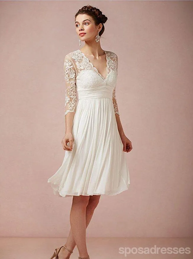 Cheap Long Sleeve Lace Short Beach Wedding Dresses, WD330