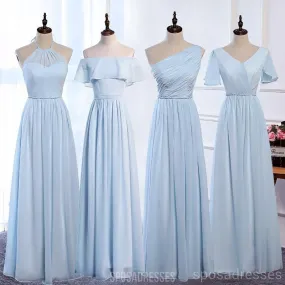 Cheap Sky Blue Floor Length Mismatched Chiffon Bridesmaid Dresses Online, WG538