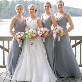 Cheap V Neck Chiffon Custom Long Bridesmaid Dresses, WG236