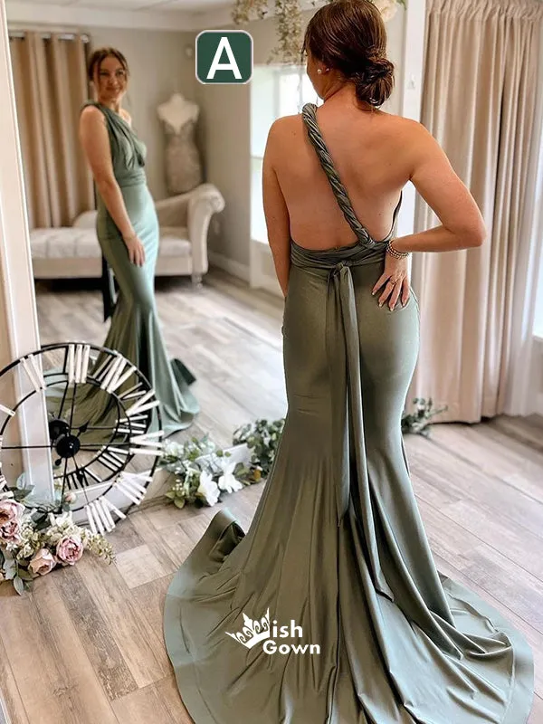 Chic Convertible Soft Satin Backless Long Mermaid Bridesmaid Dresses, WGM101