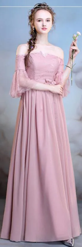 Chiffon Long Mismatched Dusty Pink Cheap Bridesmaid Dresses Online, WG509