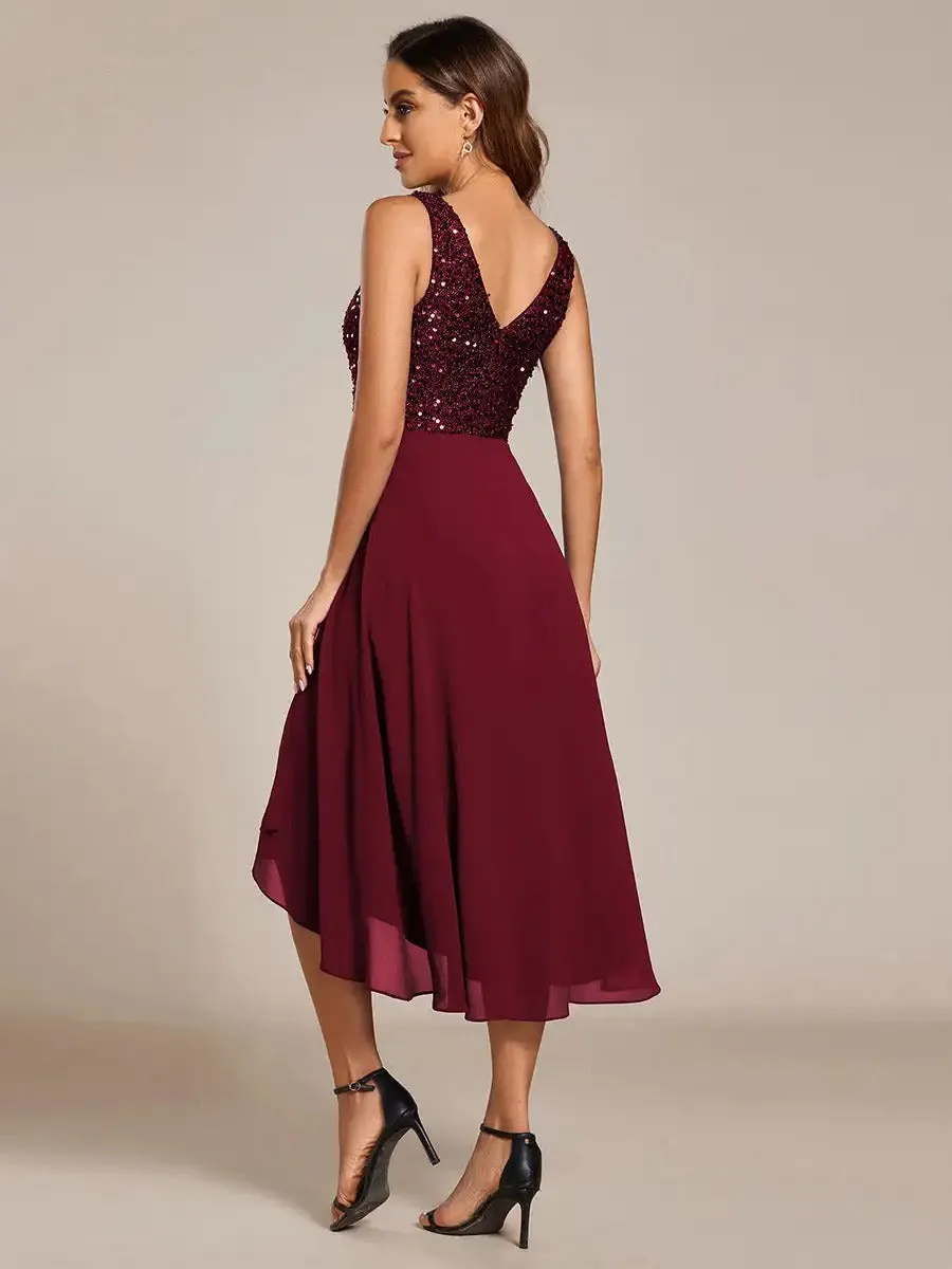 Chiffon Sequin Midi Length Party Wedding Guest Dress