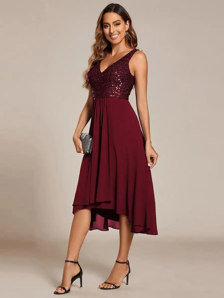 Chiffon Sequin Midi Length Party Wedding Guest Dress