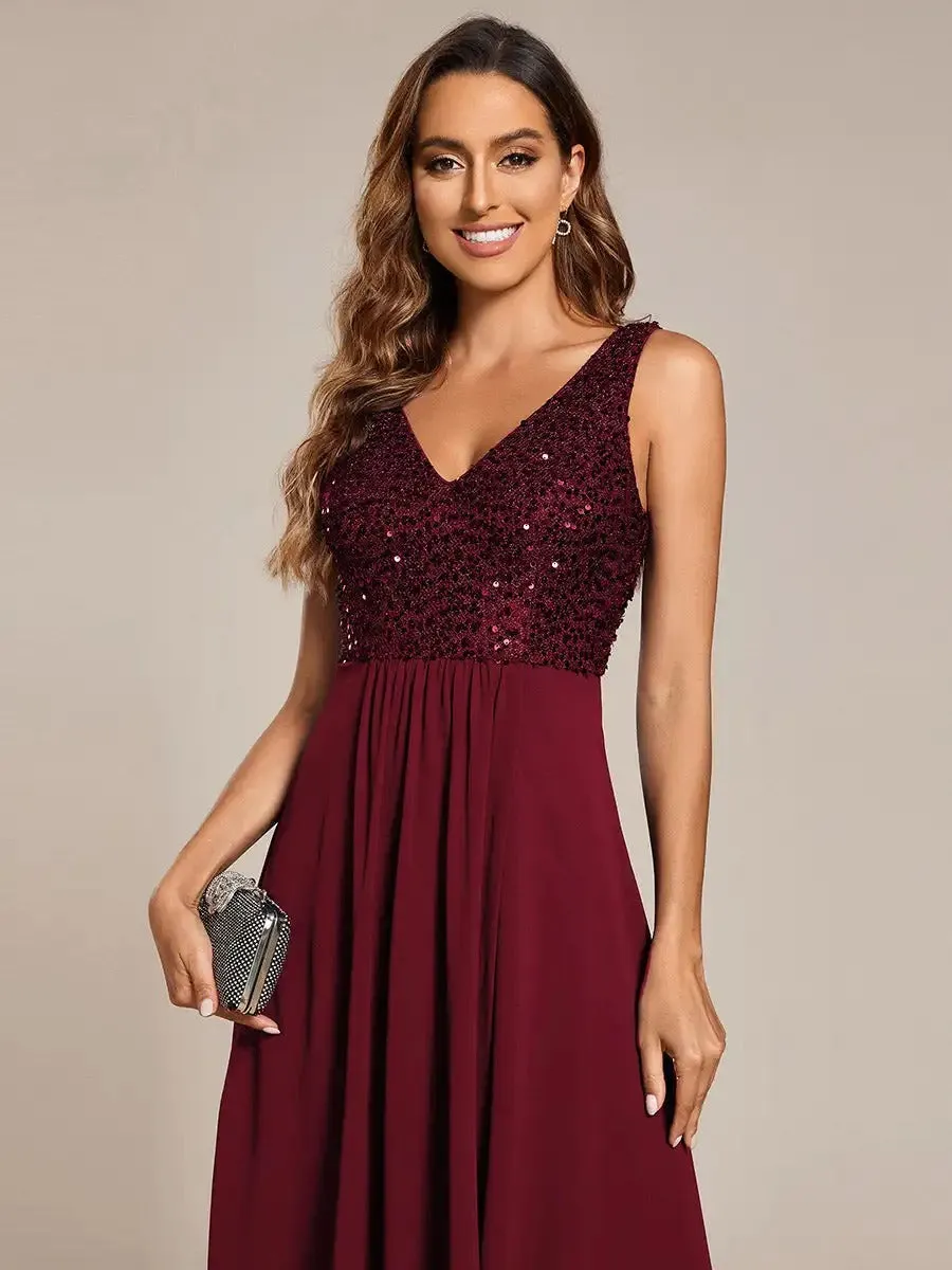 Chiffon Sequin Midi Length Party Wedding Guest Dress