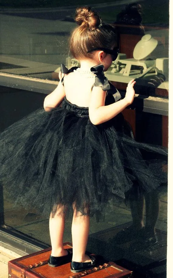 Cool Black Tulle Little Girl Dresses, Affordable Flower Girl Dresses, Little Black Dress, FGY0110