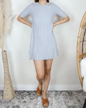 Cotton Candy Ribbed Babydoll Mock Neck Sweater Dress in Grey