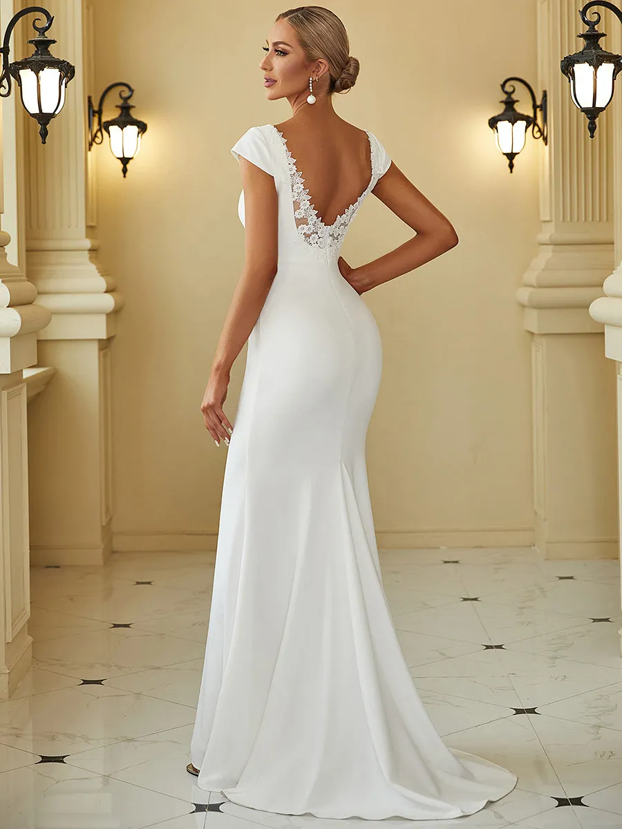 Cover Sleeves Backless Fishtail Deep V Neck Wholesale Wedding Dresses