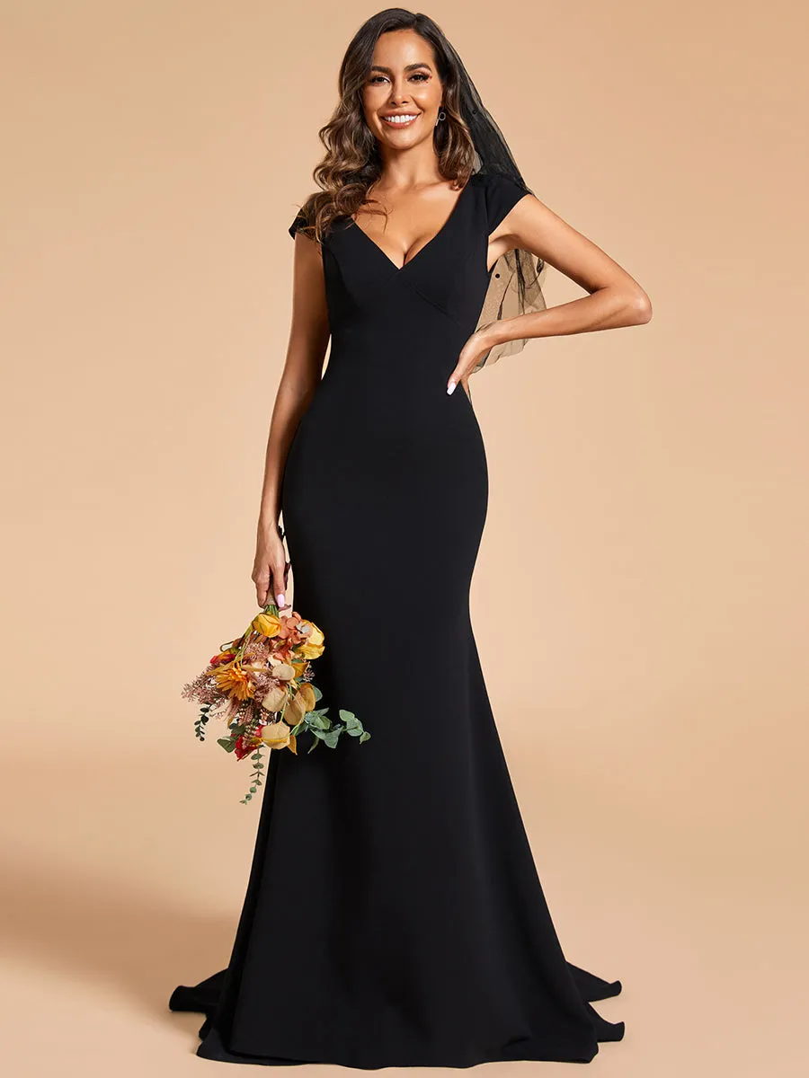 Cover Sleeves Backless Fishtail Deep V Neck Wholesale Wedding Dresses