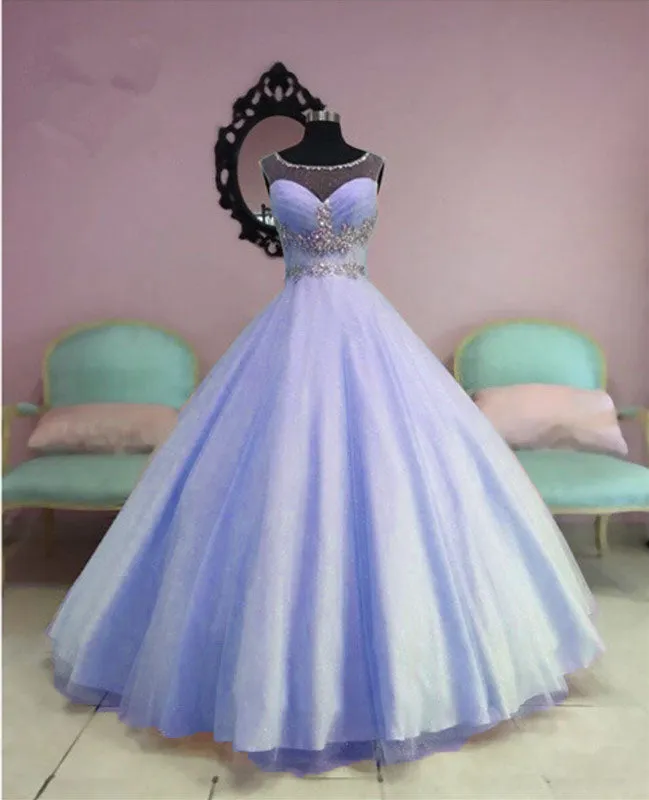 Crystal Beaded Scoop Neckline Tulle Quinceanera Dresses 2019