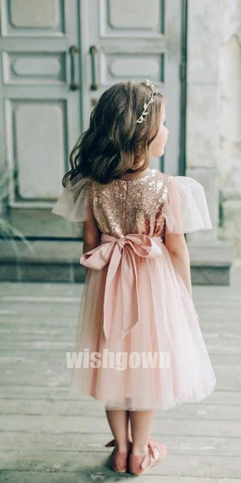 Cute A-line Sequin Blush Pink  Tulle  Wedding Flower Girl Dresses, FGD016