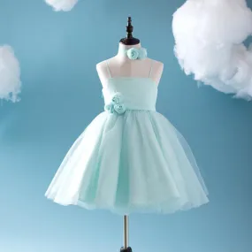 Cute Tiffany Blue Spaghetti Tulle Satin Flower Girl Dresses, Cheap Popular Little Girl Dresses, FGY0112