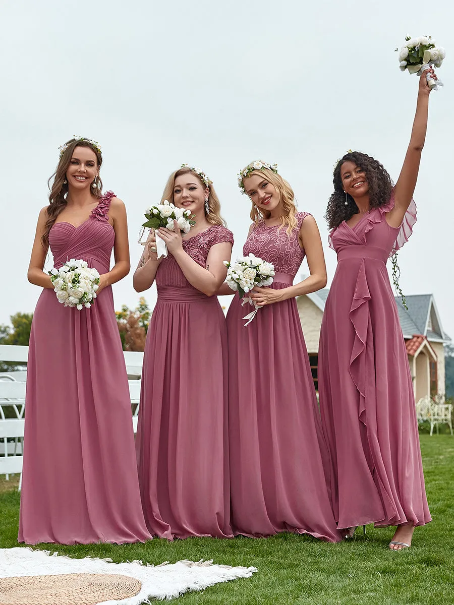 Cute V Neck Wholesale Bridesmaid Dress with Ruffles