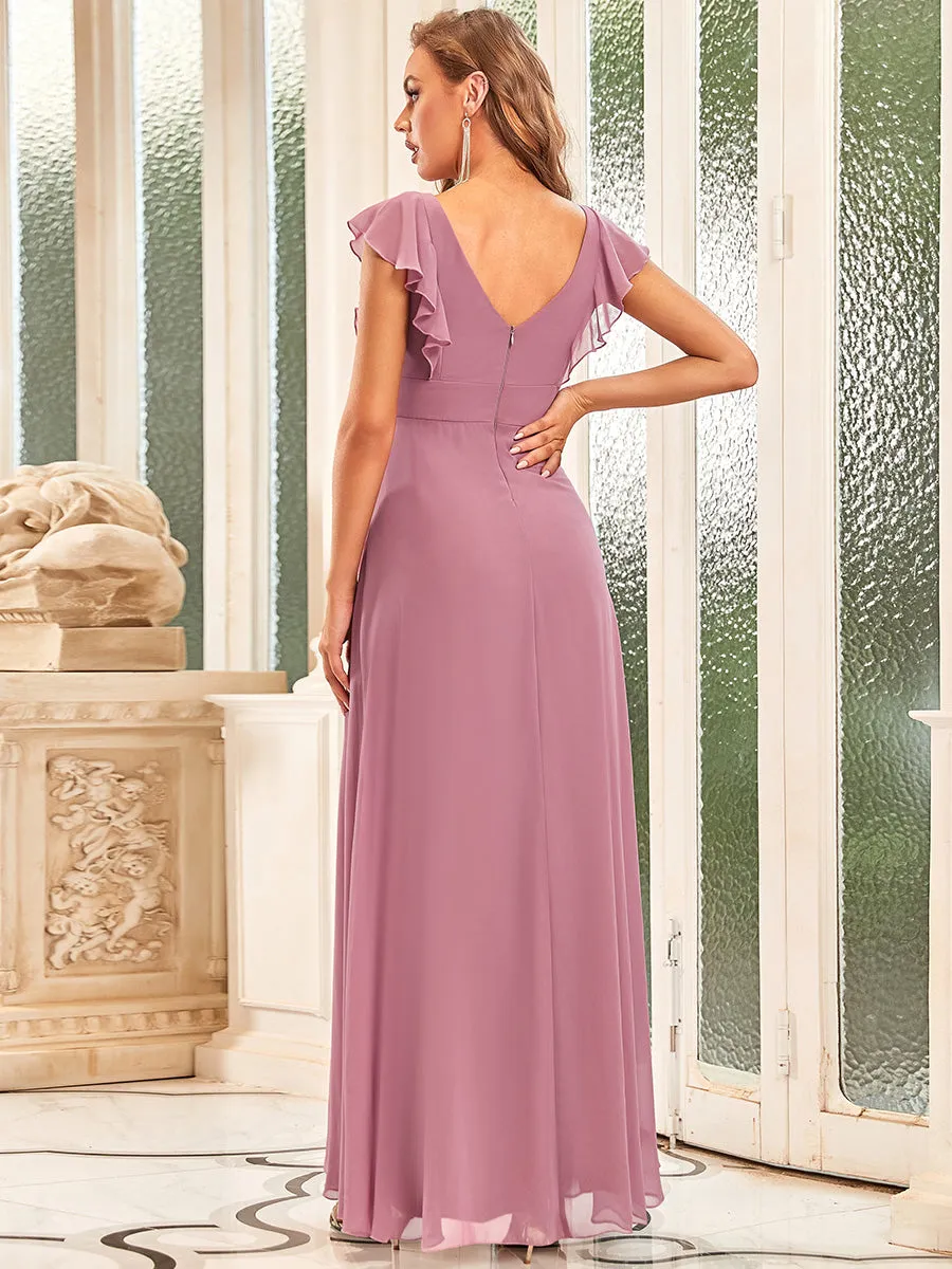 Cute V Neck Wholesale Bridesmaid Dress with Ruffles