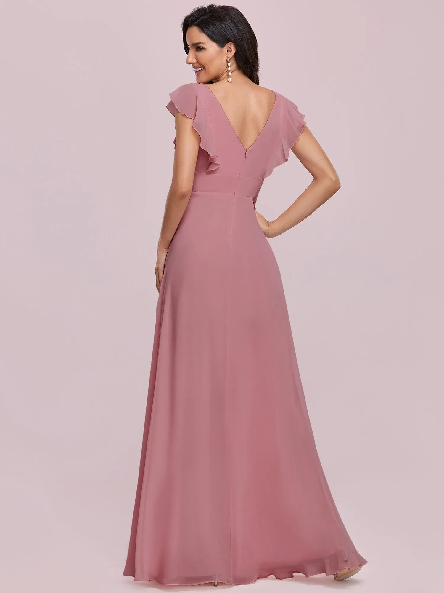 Cute V Neck Wholesale Bridesmaid Dress with Ruffles