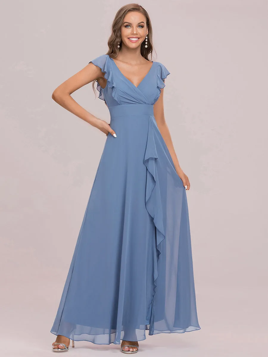 Cute V Neck Wholesale Bridesmaid Dress with Ruffles