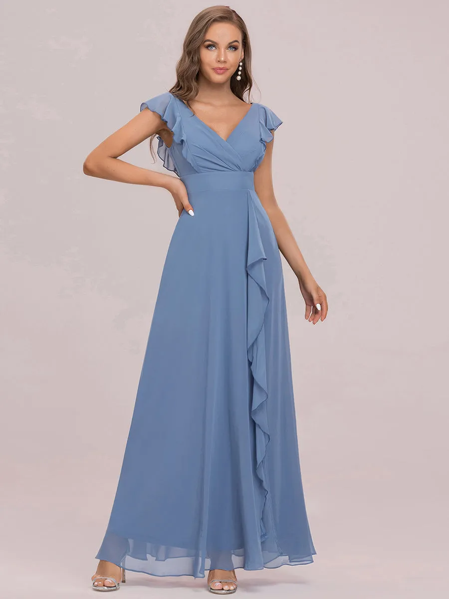 Cute V Neck Wholesale Bridesmaid Dress with Ruffles