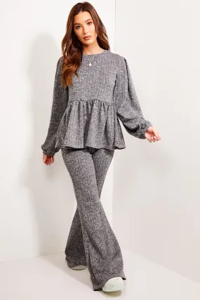 Dallas Grey Peplum Top and Wide Leg Trouser Co-ord Set