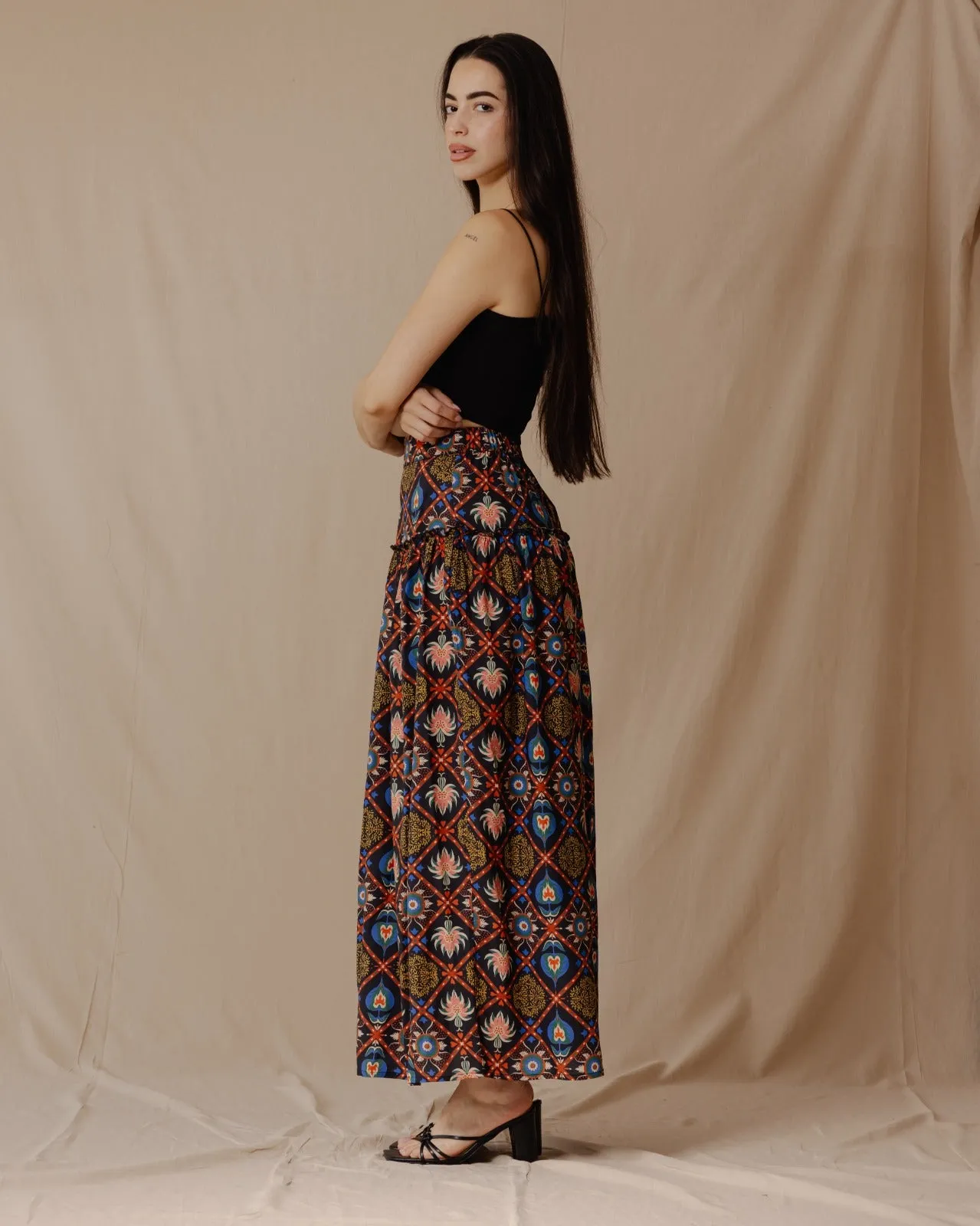 Damask Rose Maxi Skirt