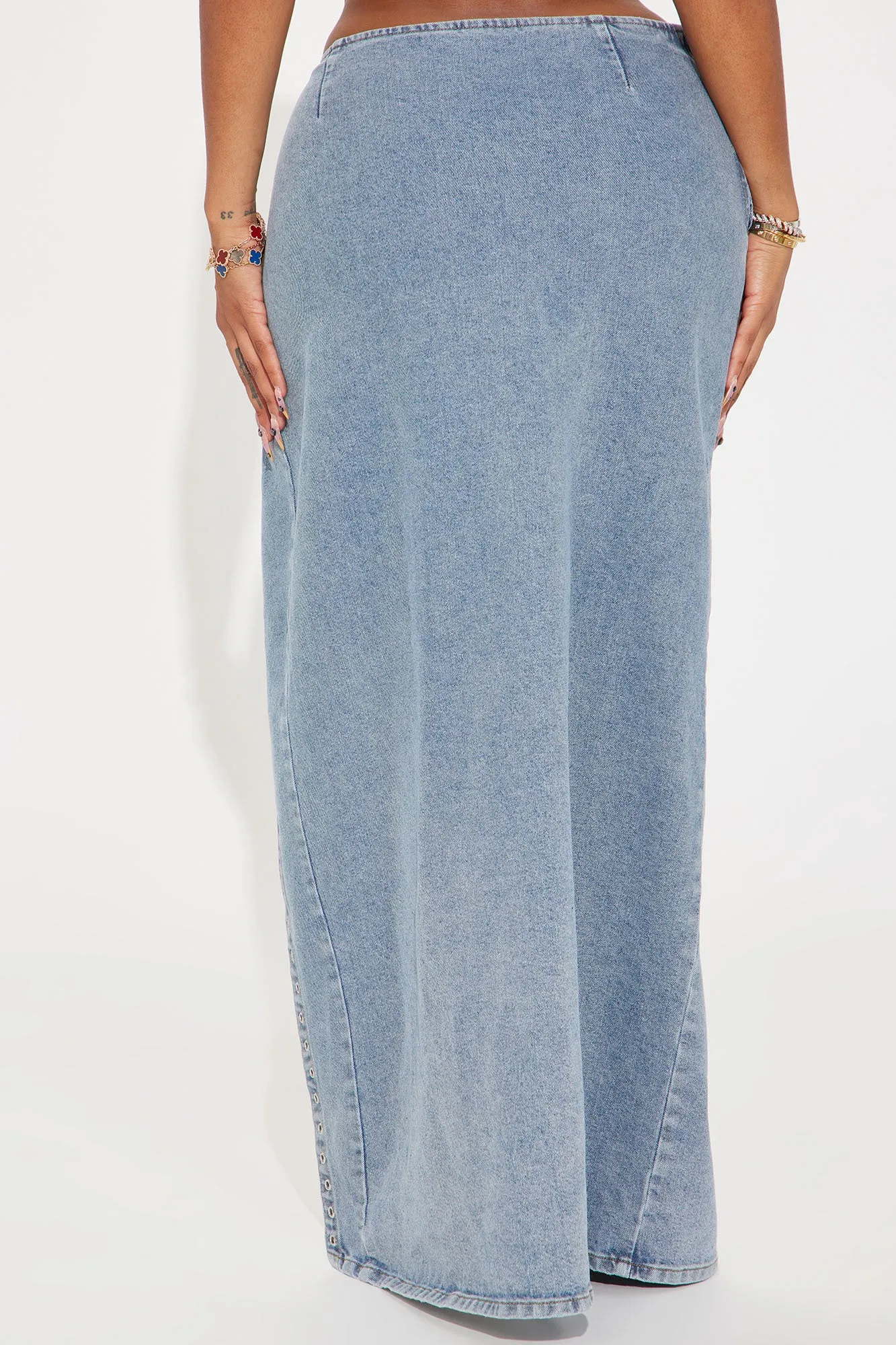 Daydreaming Lace Up Denim Maxi Skirt - Medium Wash