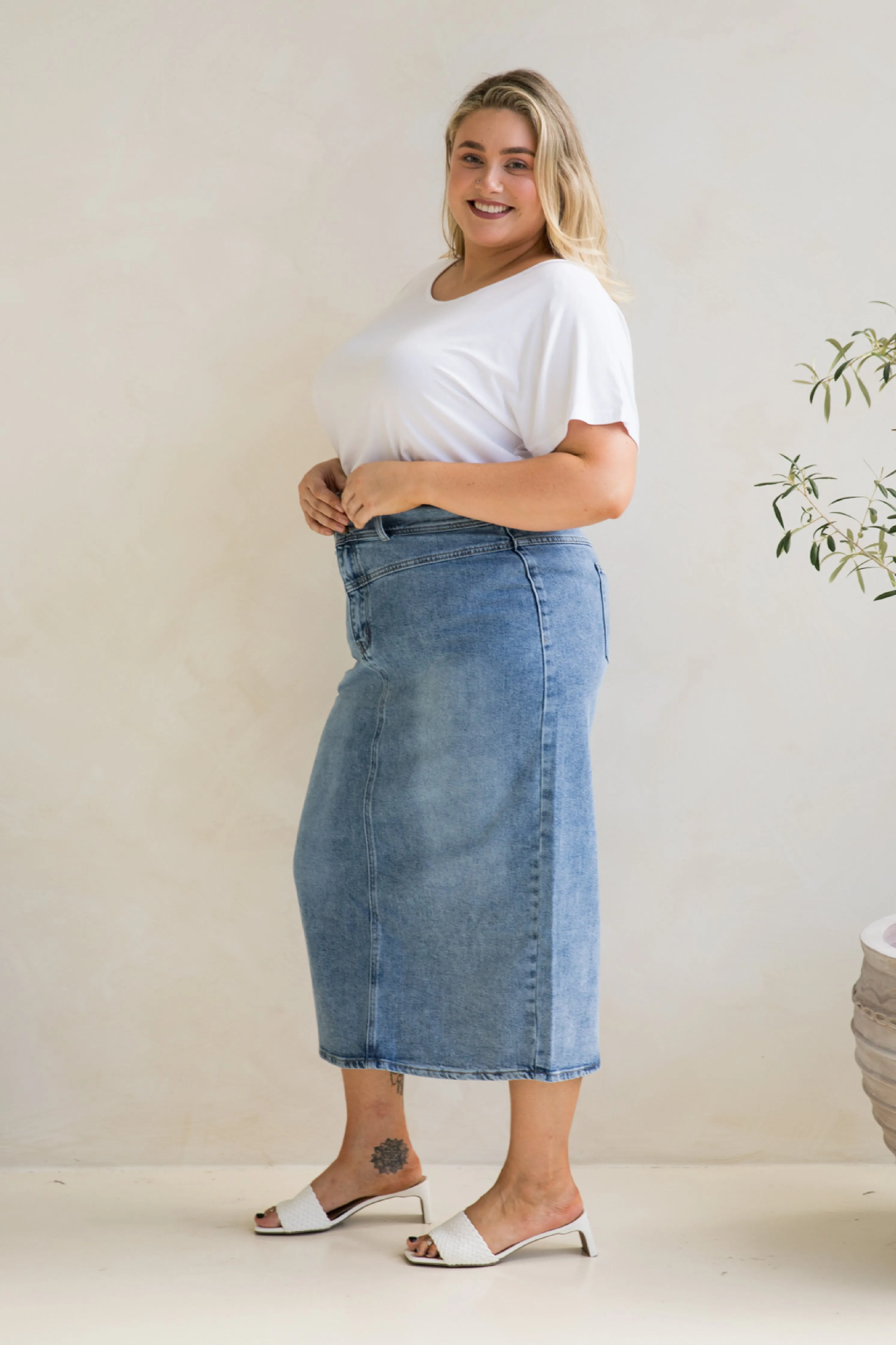 Denim Maxi Skirt in Light Denim